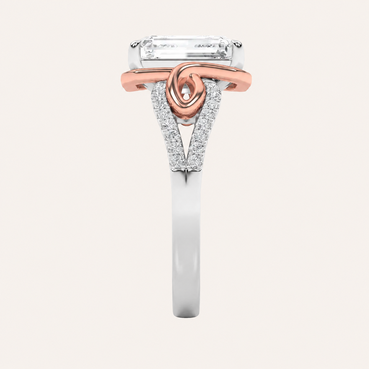 4.25CT Emerald Cut Lab Grown Diamond Bold Accented Side Stone Ring