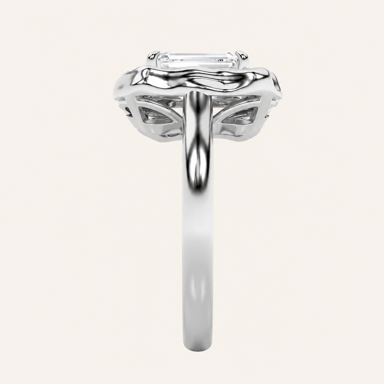 1.5CT Emerald Cut Lab Grown Diamond Organic Design Solitaire Ring