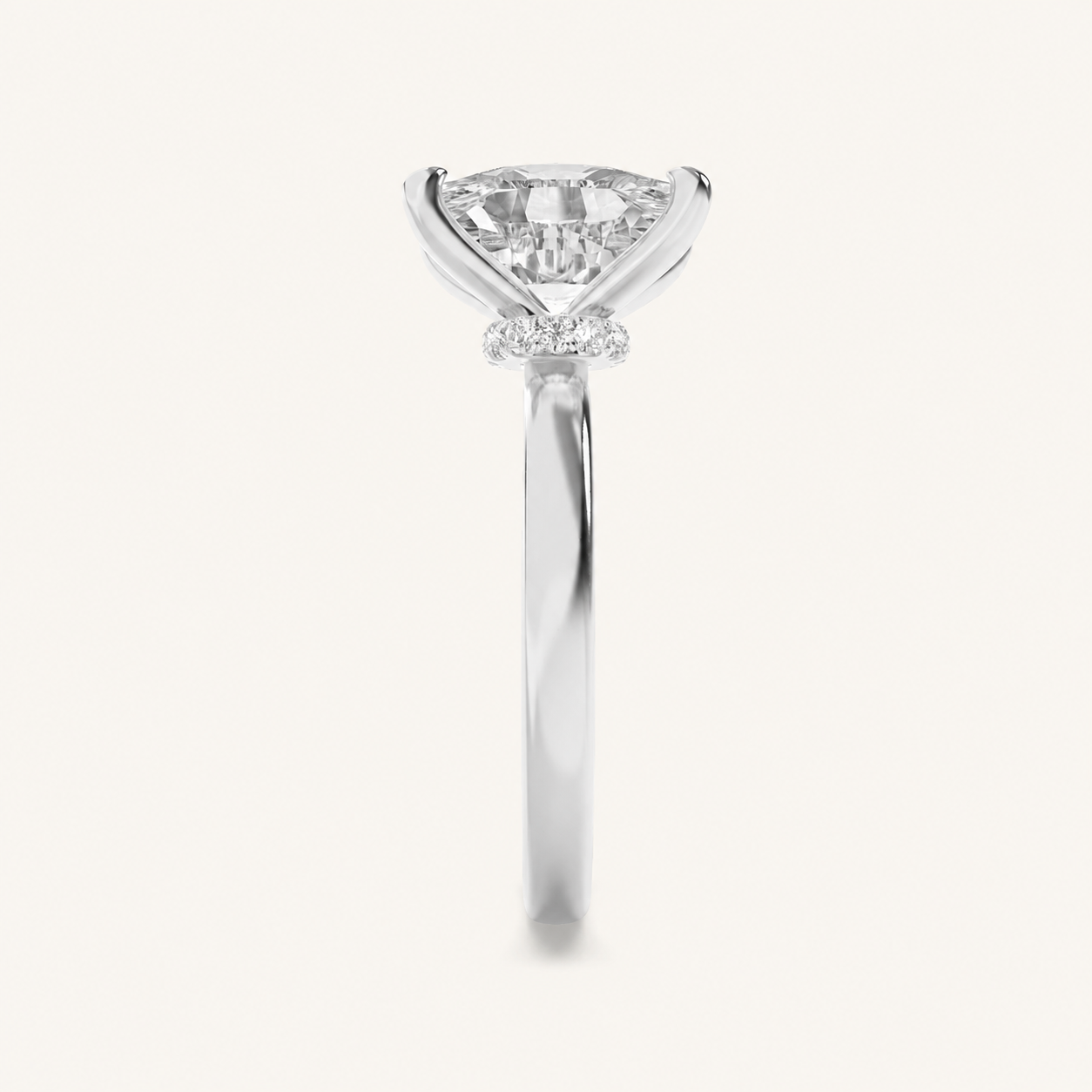 3.25CT Elongated Cushion Cut Lab Grown Diamond Hidden Halo Plain Shank Engagement Ring