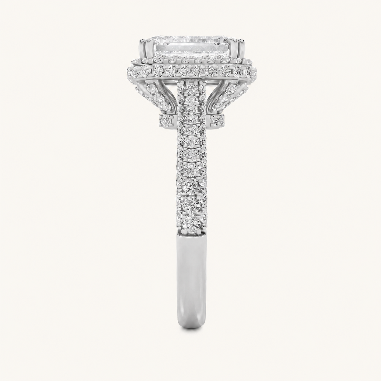 3CT Emerald Cut Lab Grown Diamond Halo Accented Engagement Ring