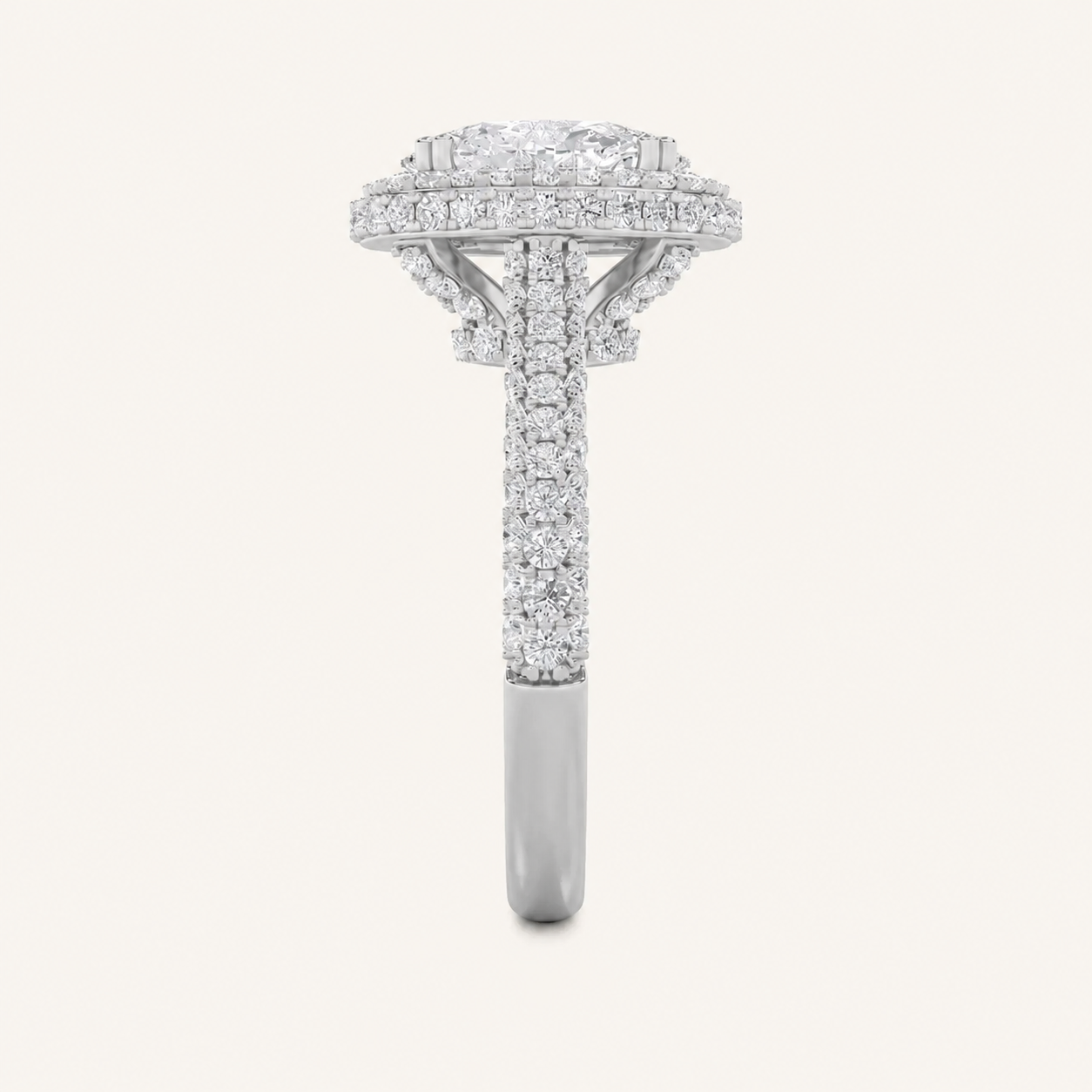 3CT Oval Cut Lab Grown Diamond Halo Accented Engagement Ring