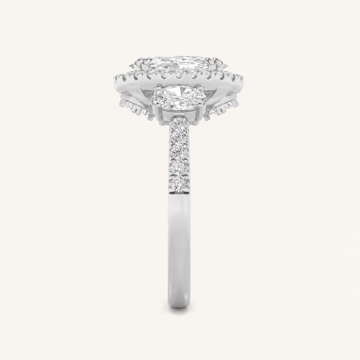 3CT Oval Cut Lab Grown Diamond Three Stone Accented Engagement Ring