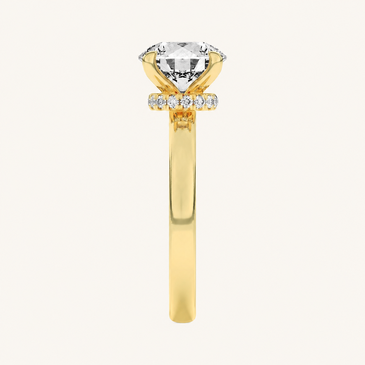2.5CT Round Cut Lab Grown Diamond Hidden Halo Plain Shank Engagement Ring