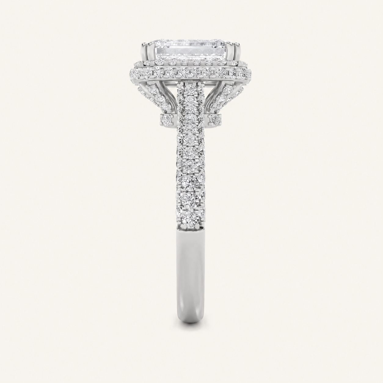 3CT Radiant Cut Lab Grown Diamond Halo Accented Engagement Ring