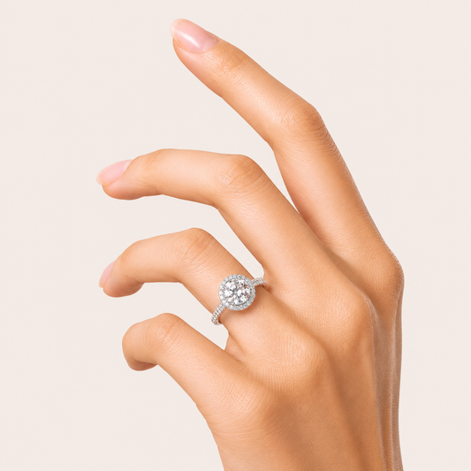 3CT Round Cut Lab Grown Diamond Halo Accented Engagement Ring