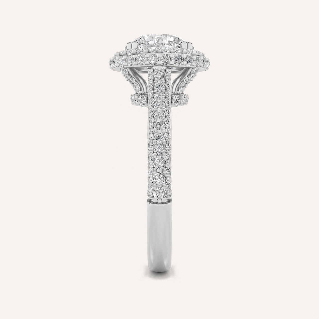 3CT Round Cut Lab Grown Diamond Halo Accented Engagement Ring