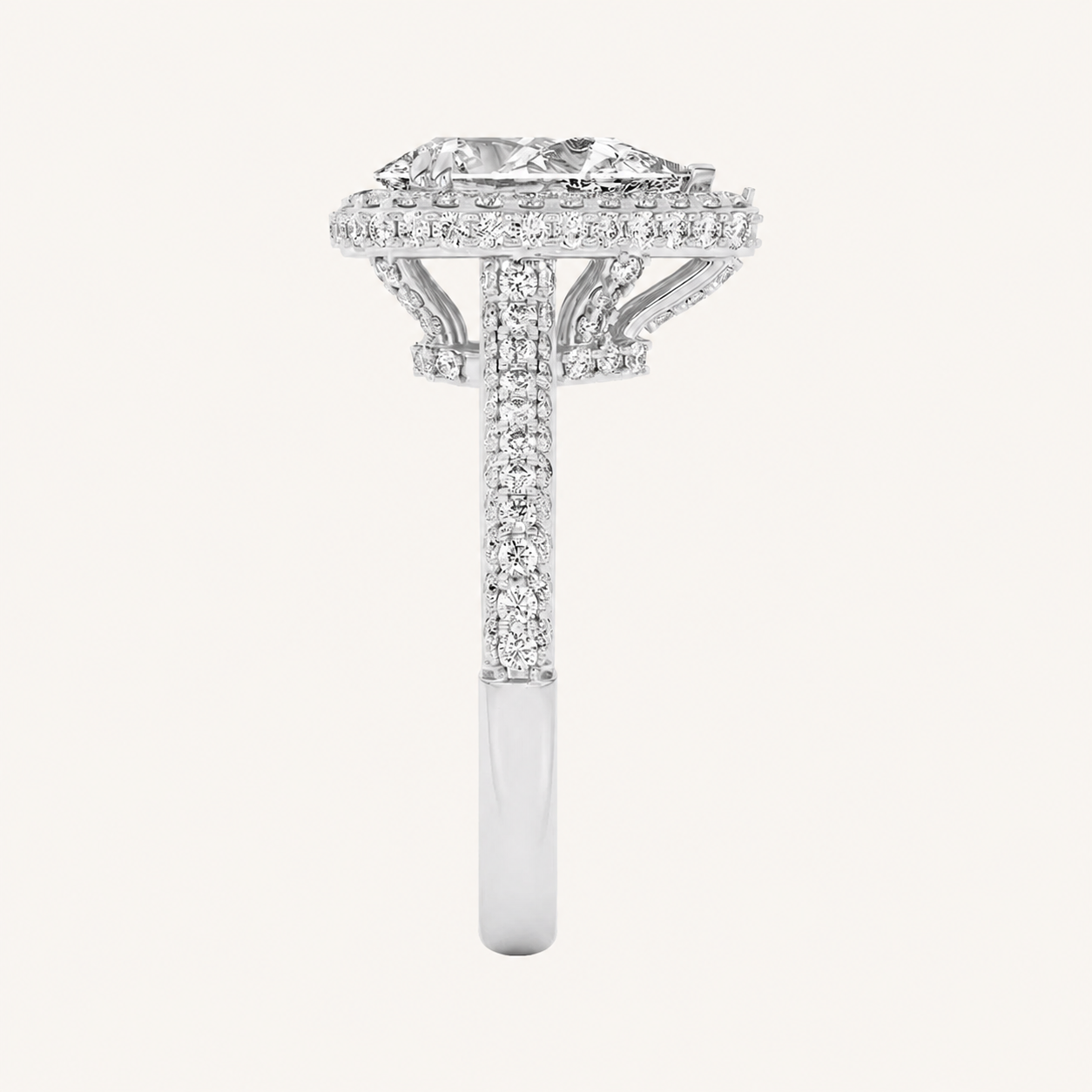 3CT Pear Cut Lab Grown Diamond Halo Accented Engagement Ring