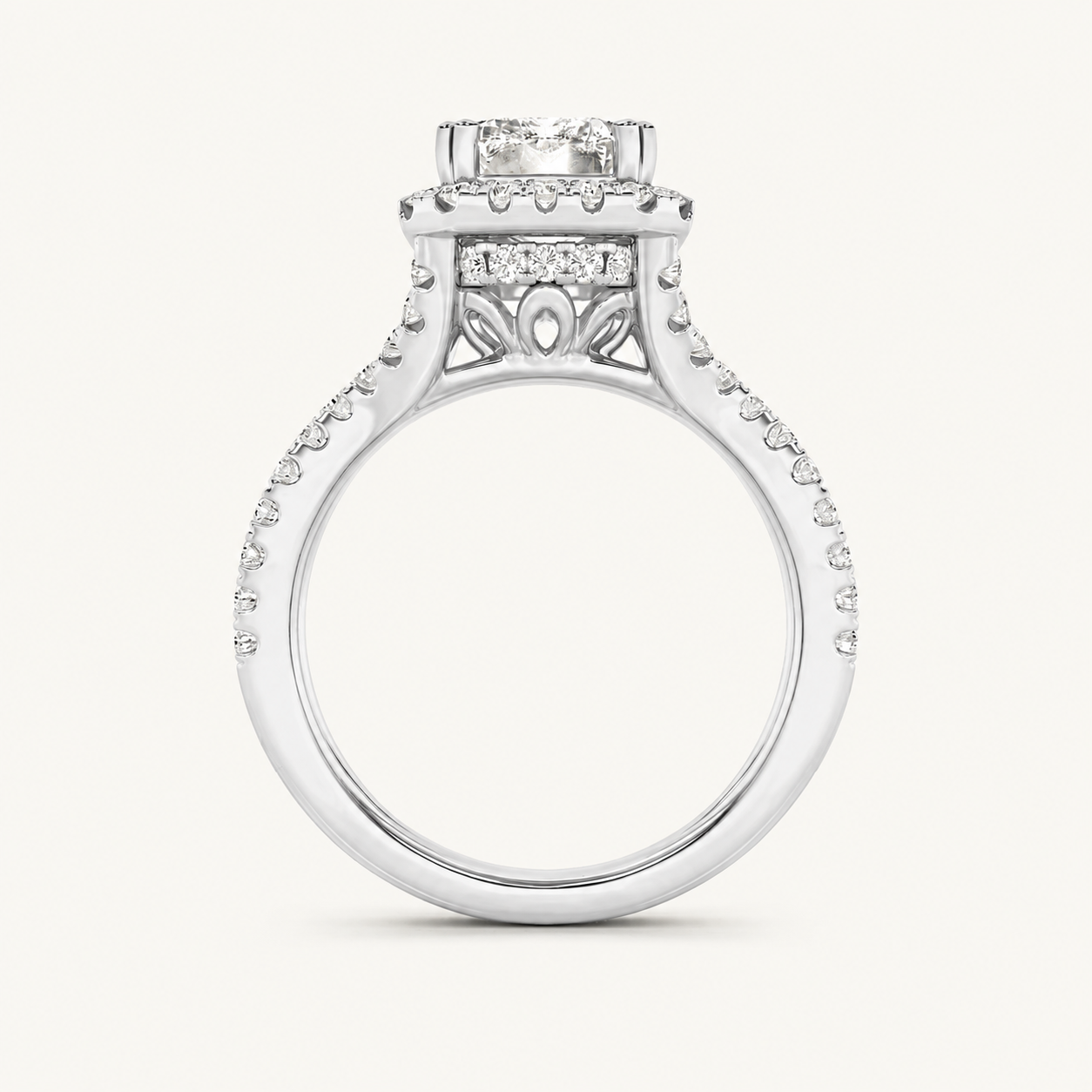 4CT Emerald Cut Lab Grown Diamond Split Shank Halo Engagement Ring