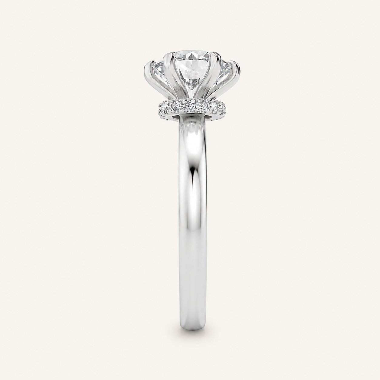 1CT Round Cut Lab Grown Diamond Hidden Halo Plain Shank Engagement Ring
