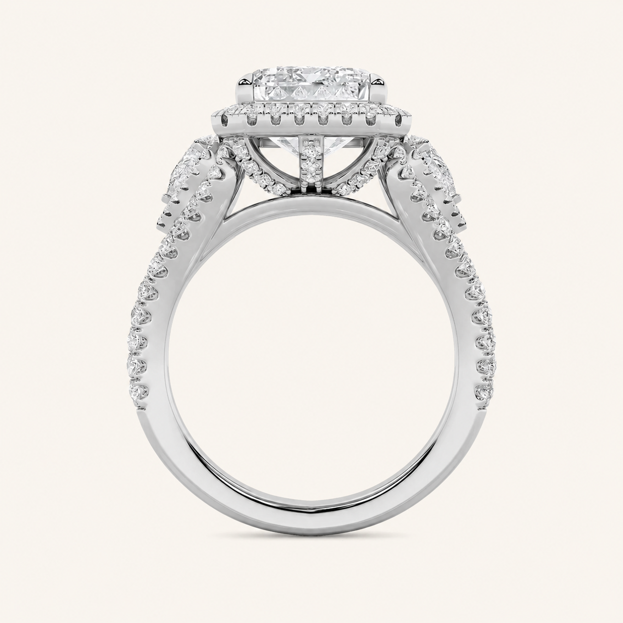 6.25CT Radiant Cut Lab Grown Diamond Bold Accented Statement Engagement Ring
