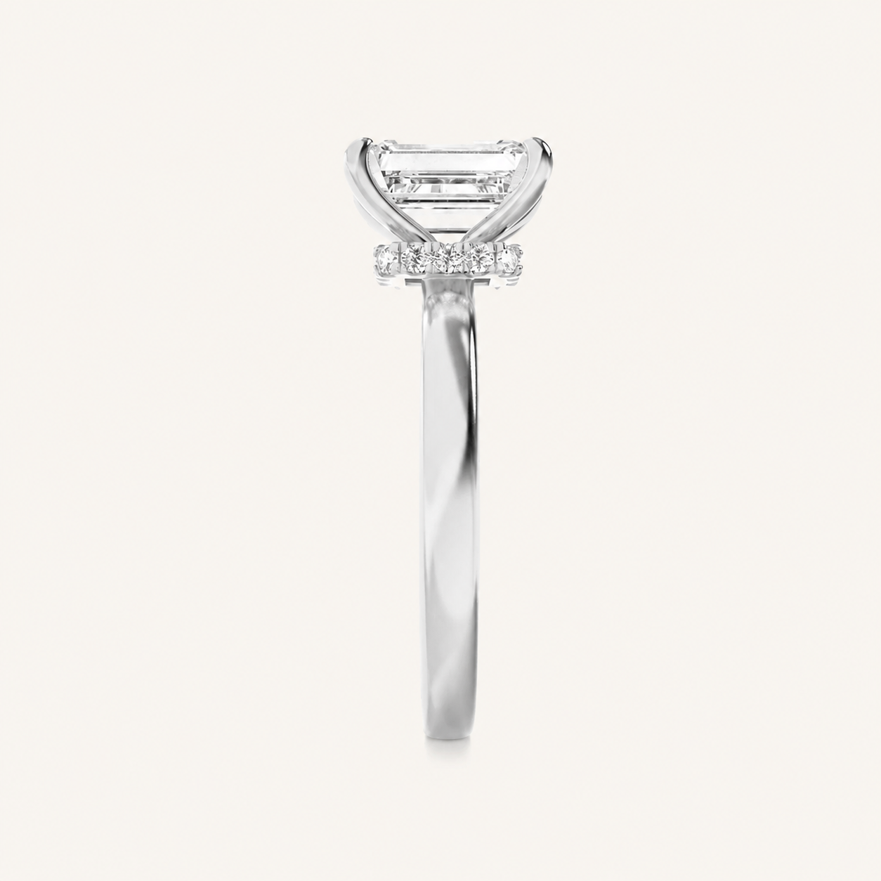 3CT Emerald Cut Lab Grown Diamond Hidden Halo Plain Shank Engagement Ring
