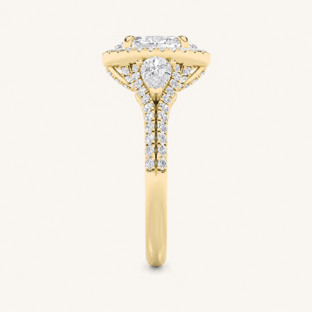 3CT Oval Cut Lab Grown Diamond Three Stone Bold Accented Engagement Ring