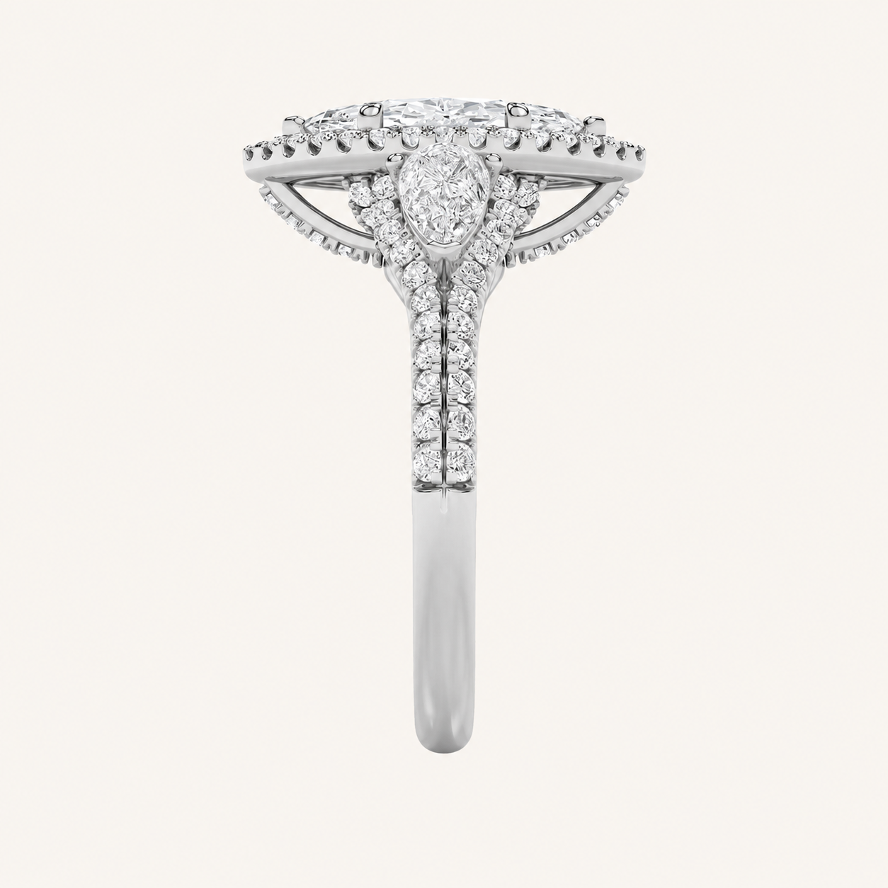 3CT Marquise Cut Lab Grown Diamond Three Stone Bold Accented Engagement Ring