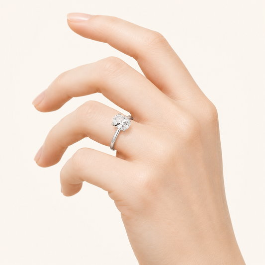 3CT Oval Cut Lab Grown Diamond Hidden Halo Plain Shank Engagement Ring