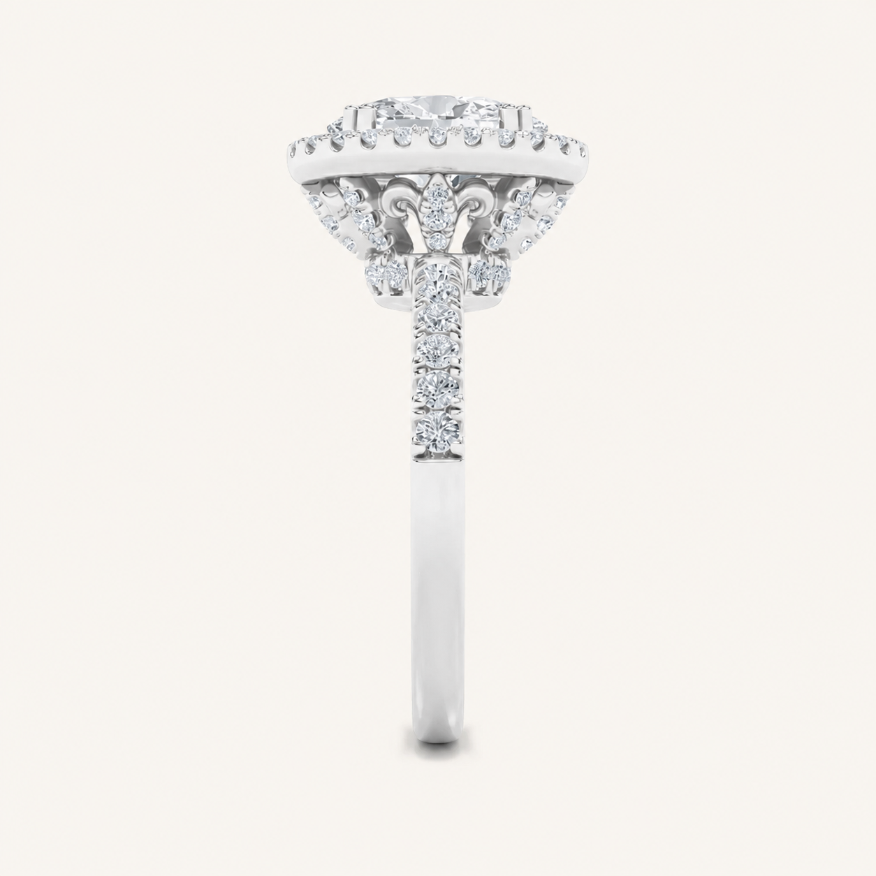 3CT Oval Cut Lab Grown Diamond Halo Accented Engagement Ring