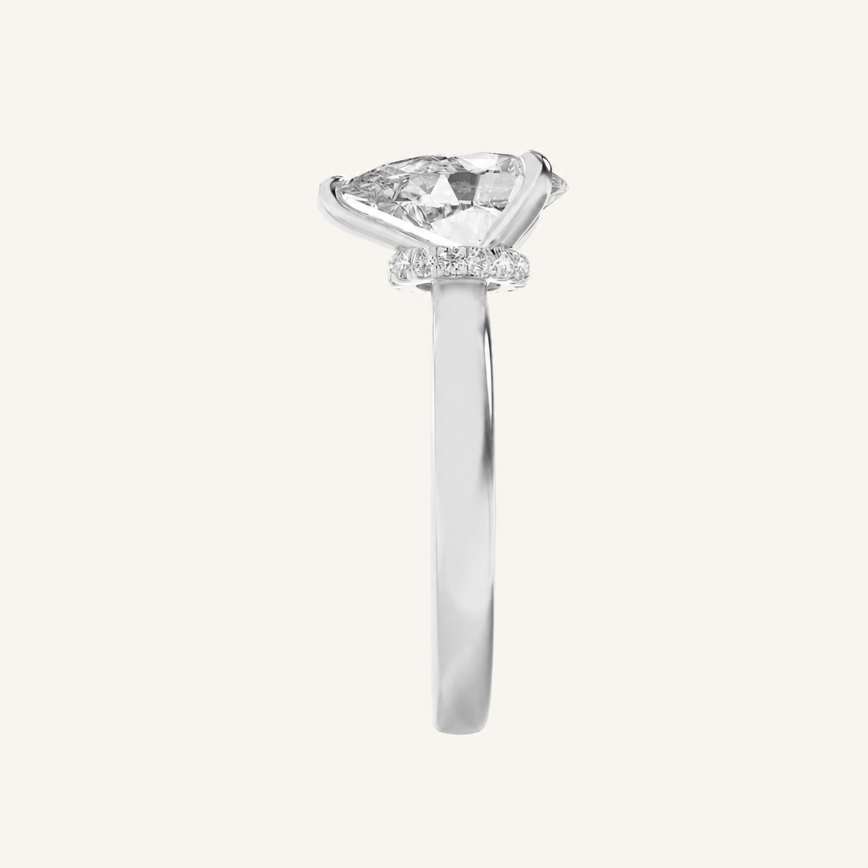 1CT Pear Cut Lab Grown Diamond Hidden Halo Plain Shank Engagement Ring
