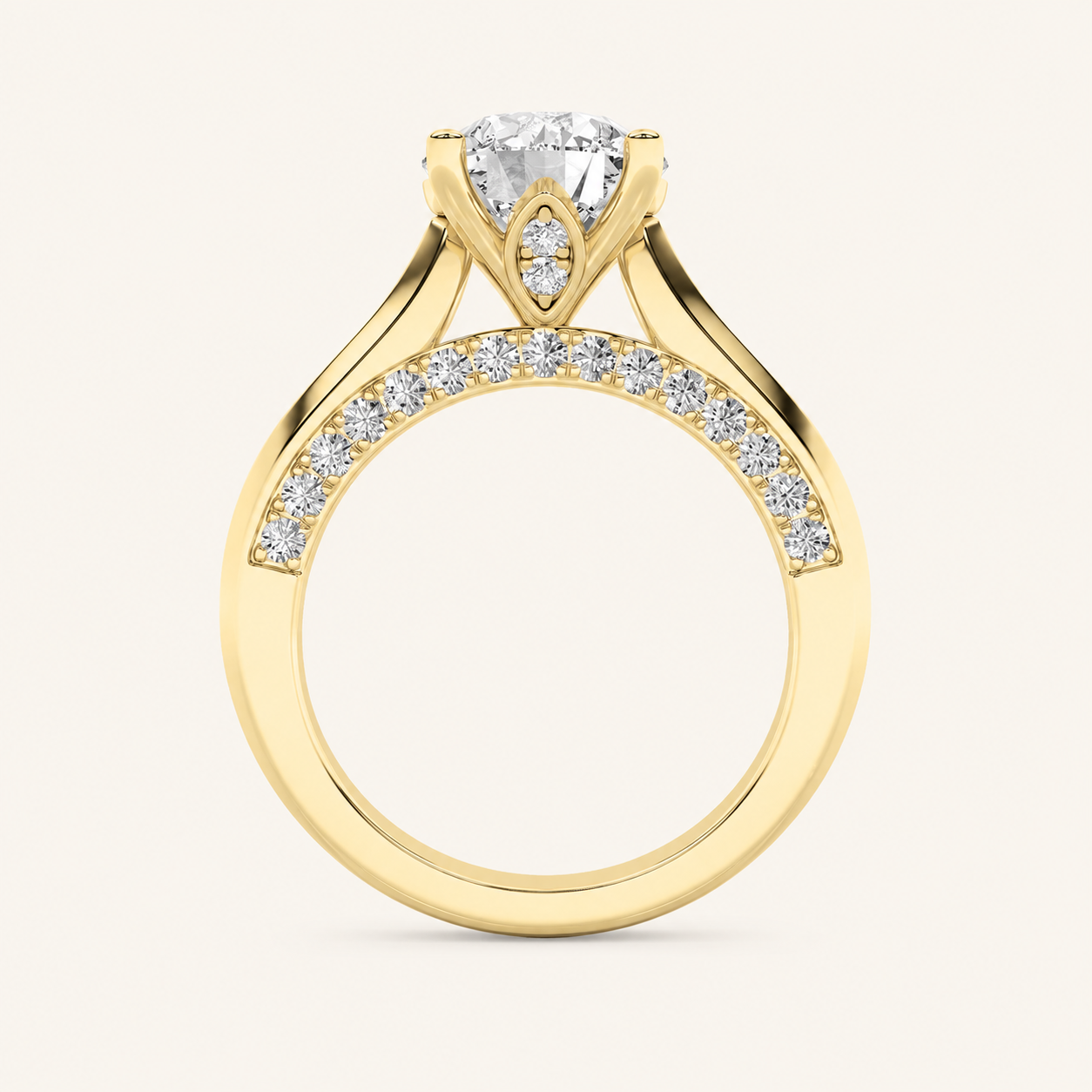 3CT Round Cut Lab Grown Diamond Accented Solitaire Engagement Ring