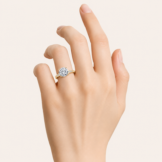 3CT Round Cut Lab Grown Diamond Accented Solitaire Engagement Ring