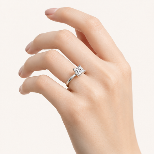 1CT Princess Cut Lab Grown Diamond Hidden Halo Plain Shank Engagement Ring