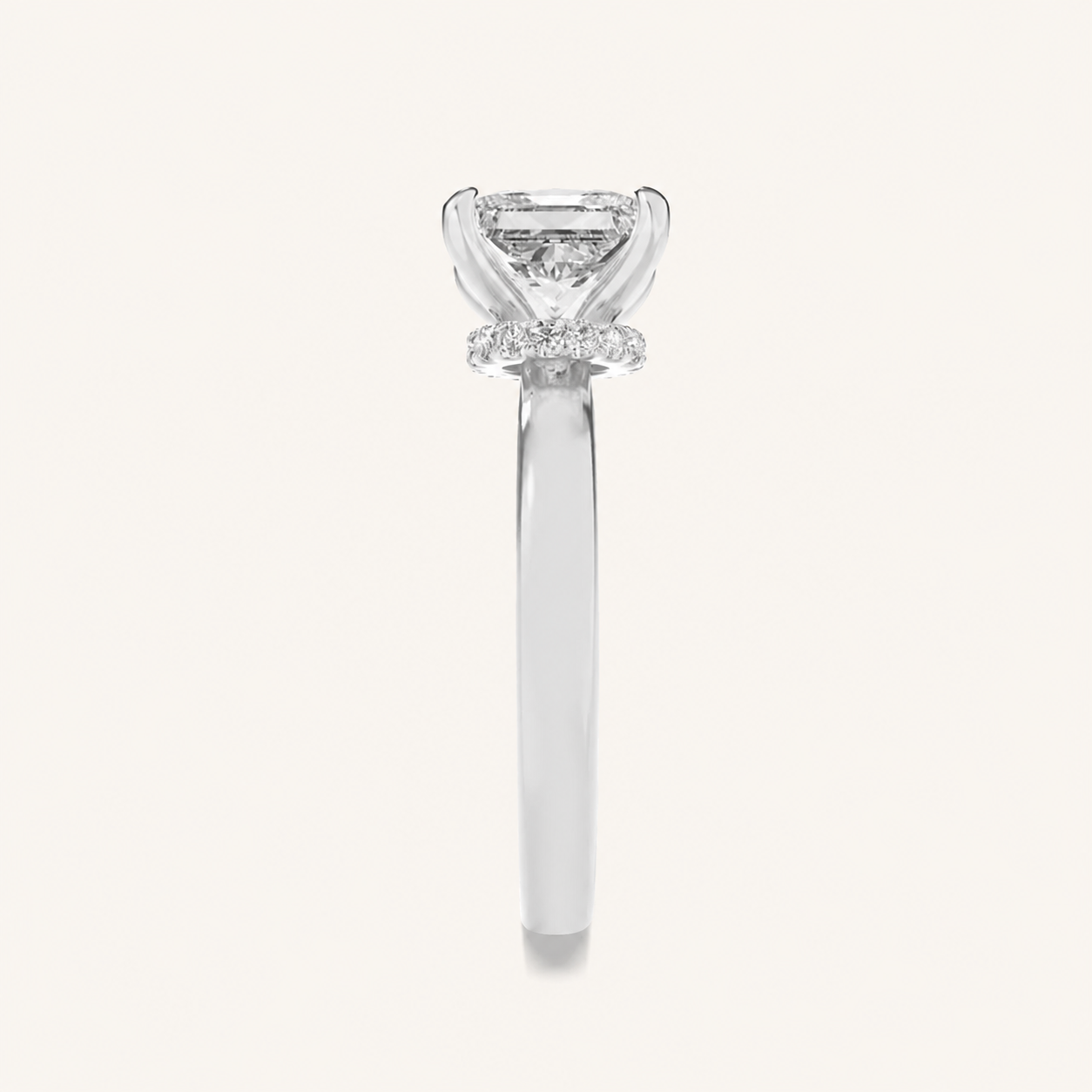 1CT Princess Cut Lab Grown Diamond Hidden Halo Plain Shank Engagement Ring