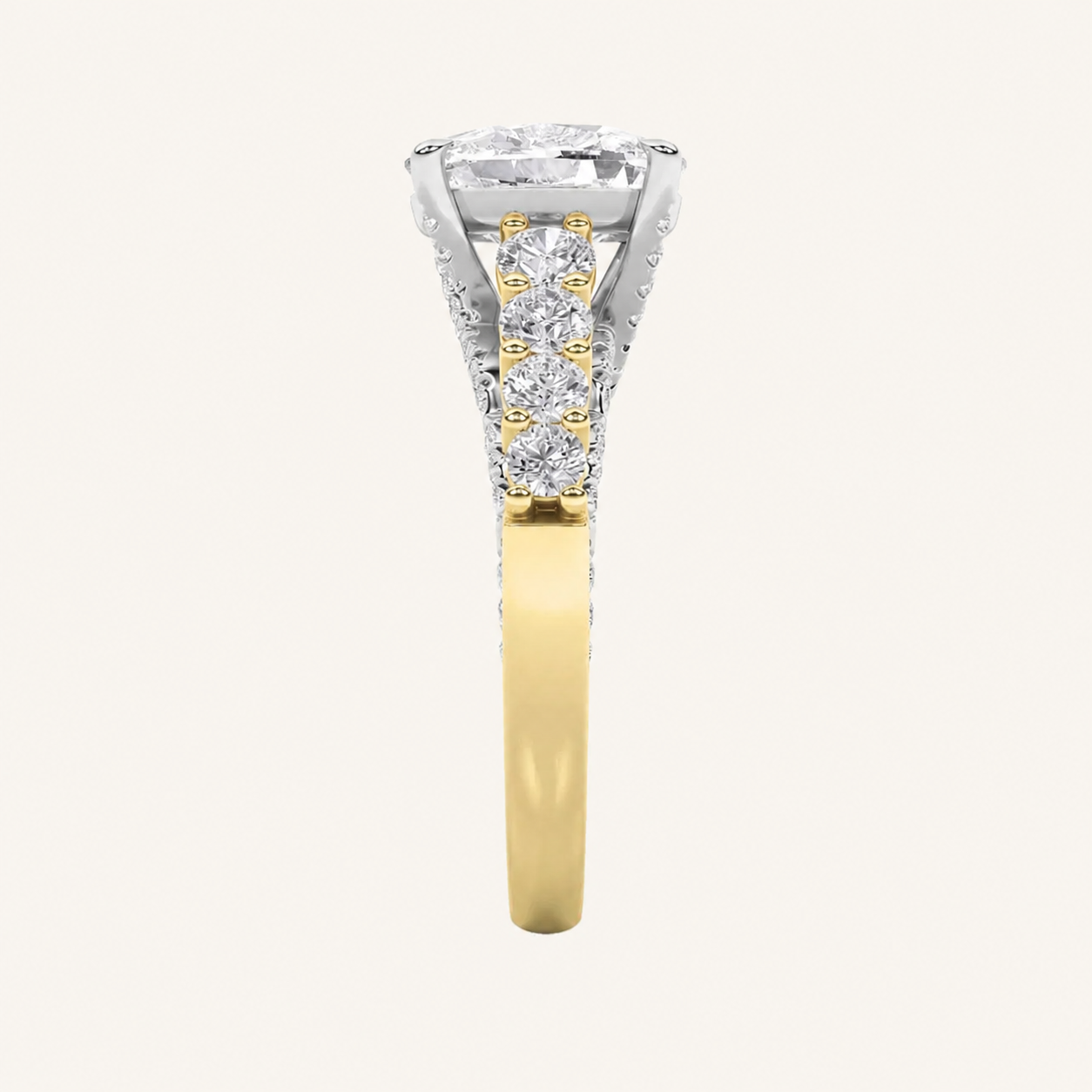 4CT Elongated Cushion Cut Lab Grown Diamond Side Stone Ring