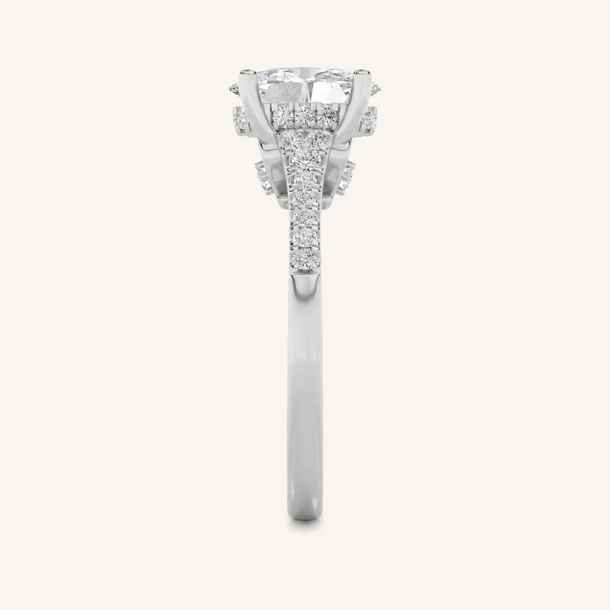 1.5CT Oval Cut Lab Grown Diamond Accented Engagement Ring