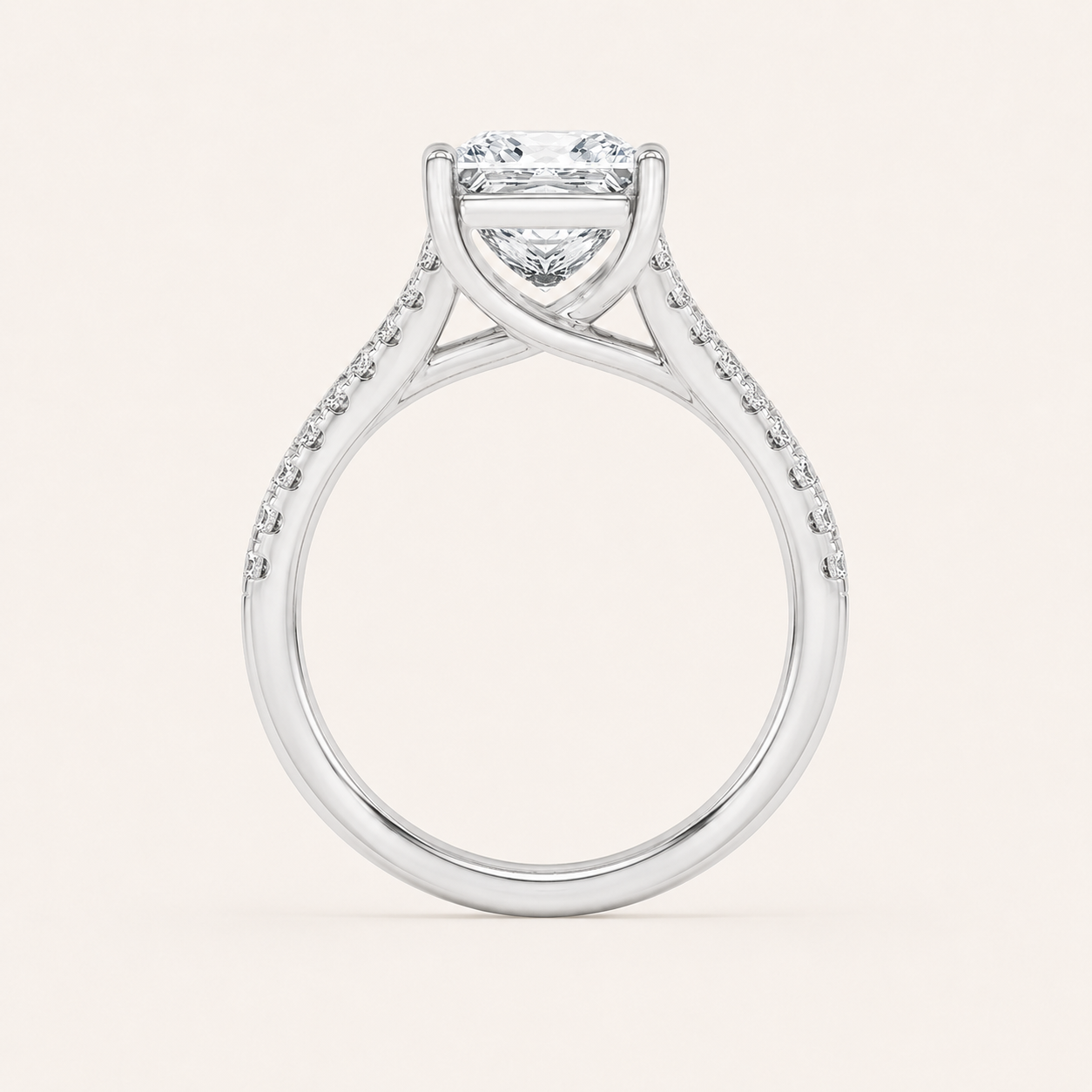 2CT Princess Cut Lab Grown Diamond Split Shank Trellis Engagement Ring