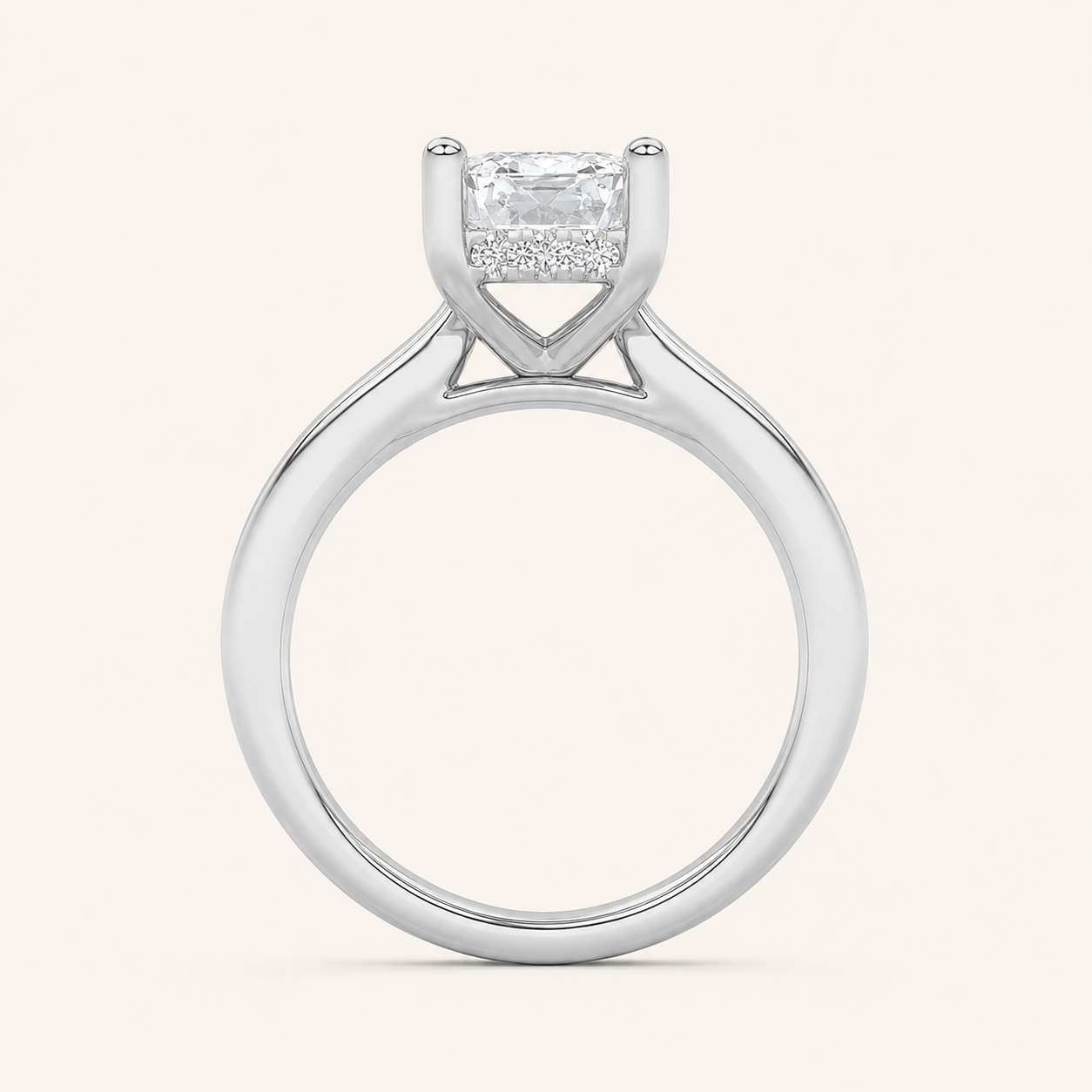 1CT Radiant Cut Lab Grown Diamond Hidden Halo Cathedral Shank Engagement Ring