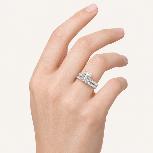 2CT Emerald Cut Lab Grown Diamond Classic Accented Set With Band