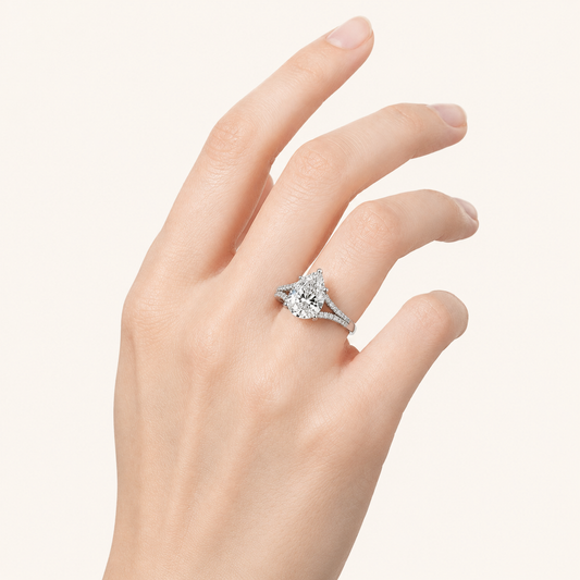 2CT Pear Cut Lab Grown Diamond Split Shank Trellis Engagement Ring