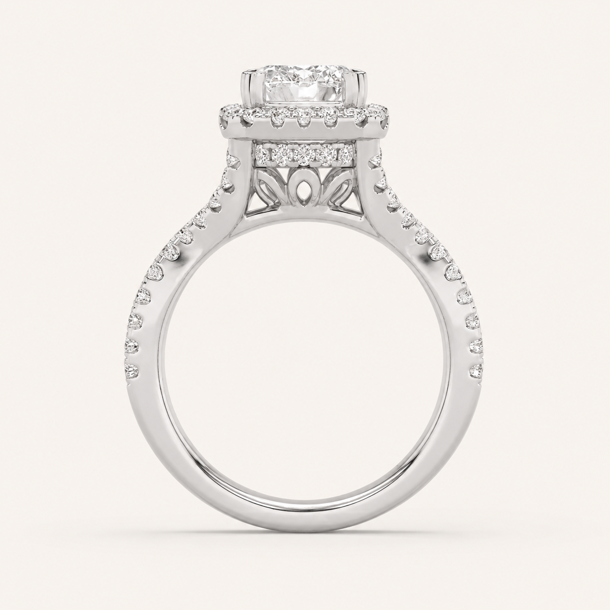 3 CT Emerald Cut Lab Grown Diamond Split shank Halo Ring