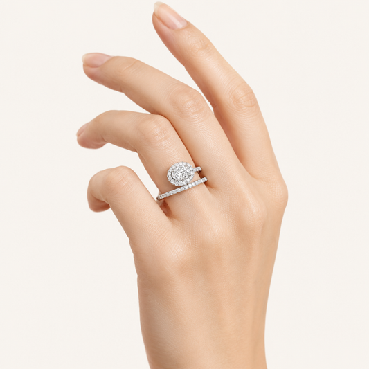 1.00 CT Oval Cut Lab Grown Diamond Halo Ring