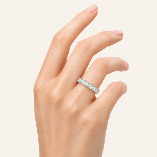 2.6CT Emerald Cut Lab Grown Diamond Split Prong Eternity Ring