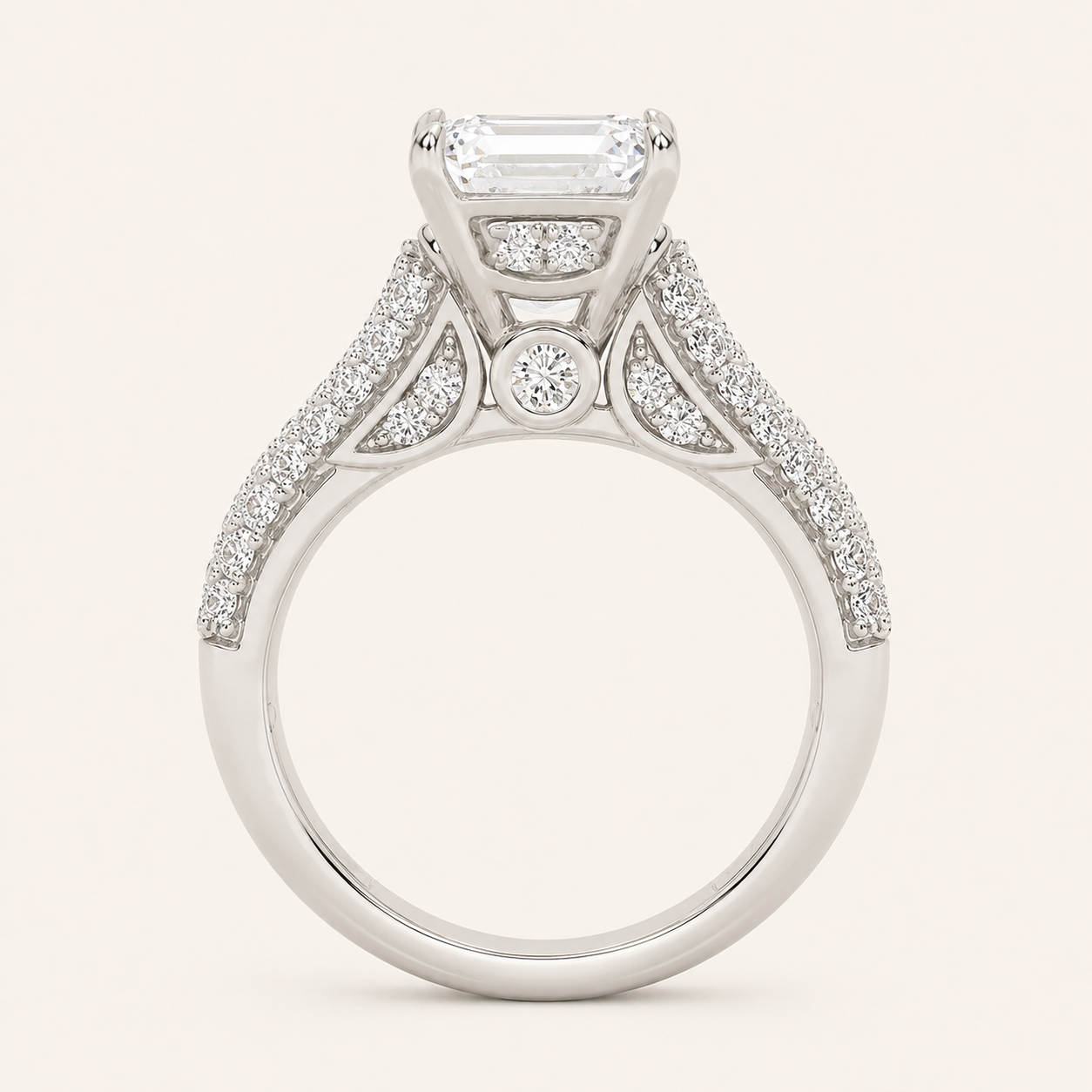 1.5CT Emerald Cut Lab Grown Diamond Side Stone Ring