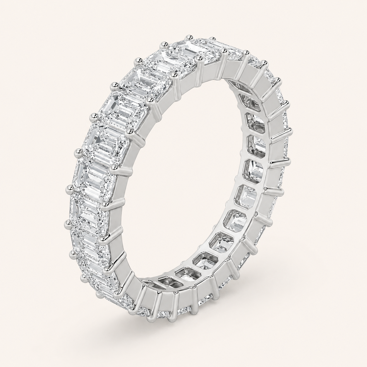 2.75CT Emerald Cut Lab Grown Diamond Split Prong Eternity Ring