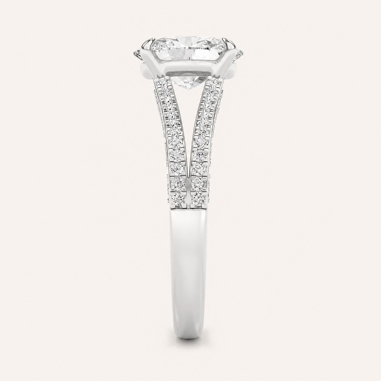 2CT Oval Cut Lab Grown Diamond Split Shank Accented Engagement Ring