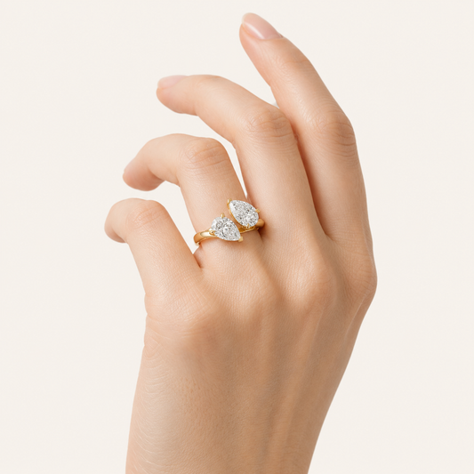 3.00 CT Pear Cut Lab Grown Diamond Toi et Moi Ring