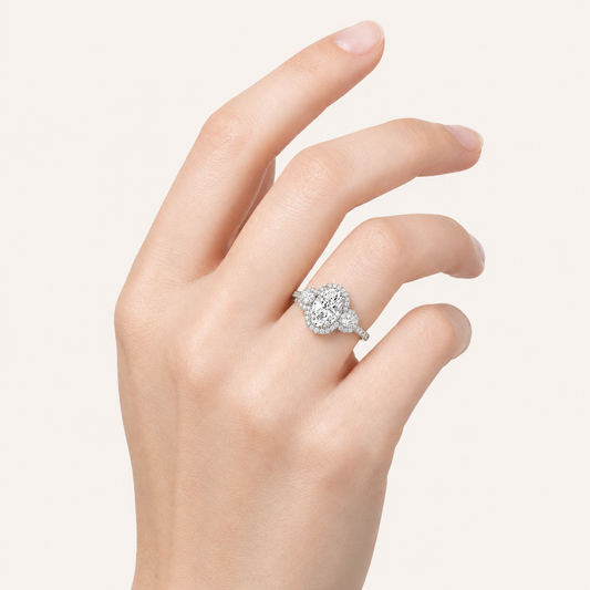 3.00 CT Oval Cut Lab Grown Diamond Three Stone Ring