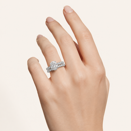 2CT Oval Cut Lab Grown Diamond Classic Accented Bridal Set