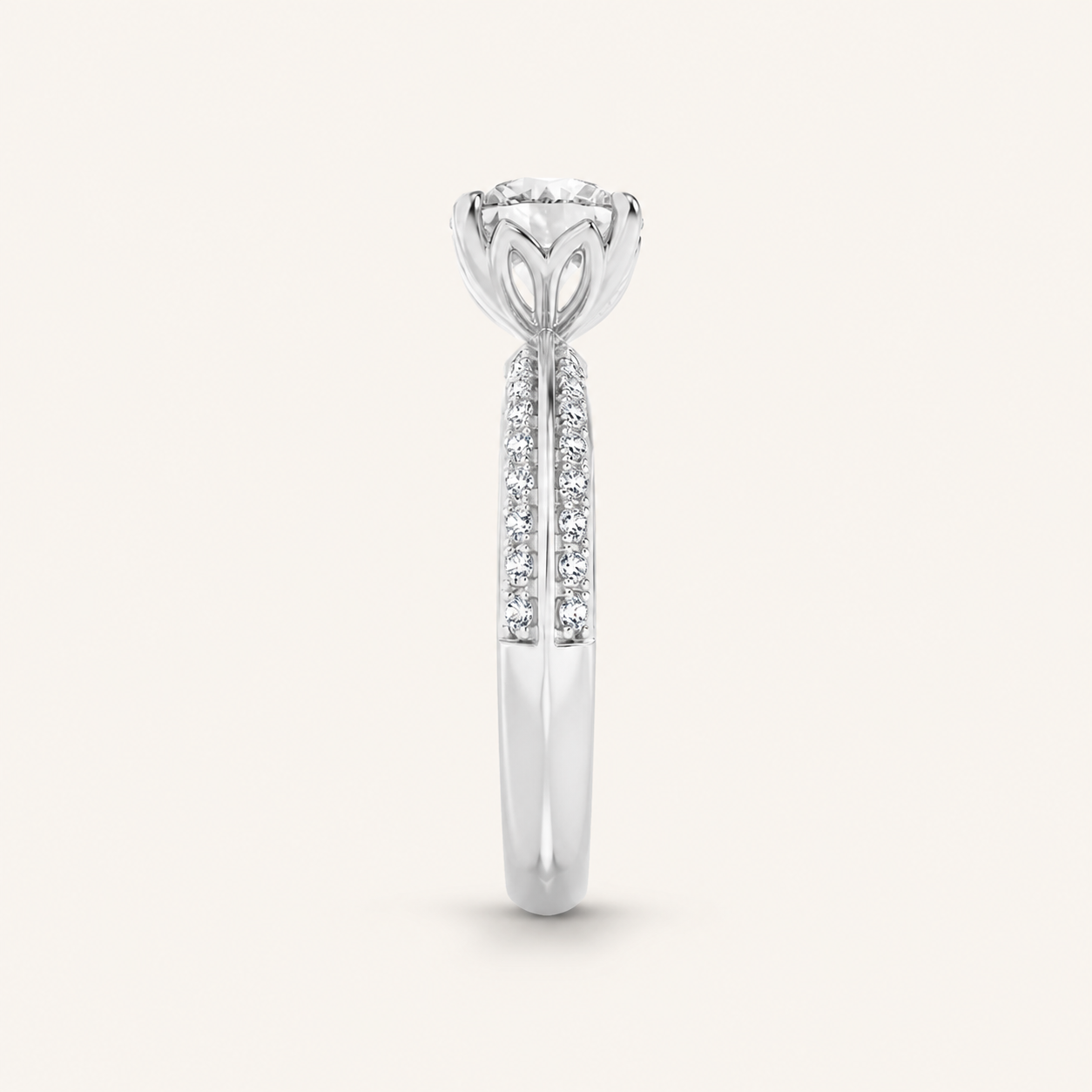 2.00 CT Round Cut Lab Grown Diamond Micro Pave Knife Edge Accent Solitaire Ring