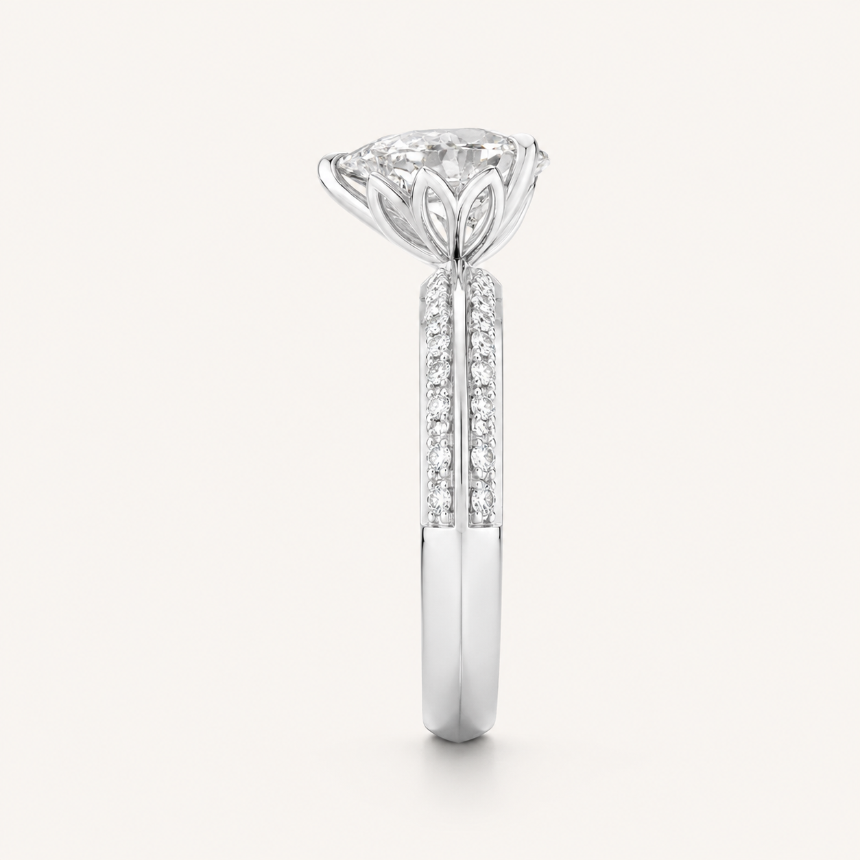 2.00 CT Pear Cut Lab Grown Diamond Micro Pave Knife Edge Solitaire Ring