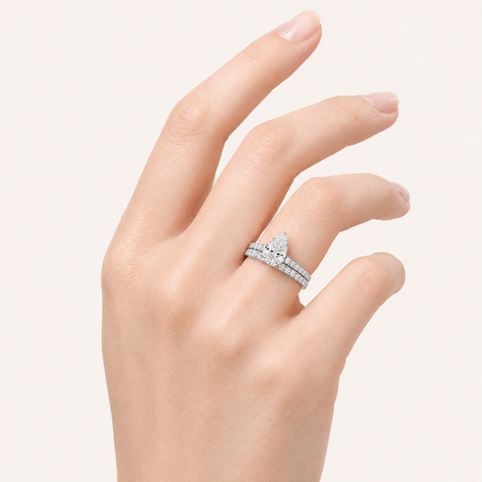 2CT Pear Cut Lab Grown Diamond Classic Accented Bridal Set