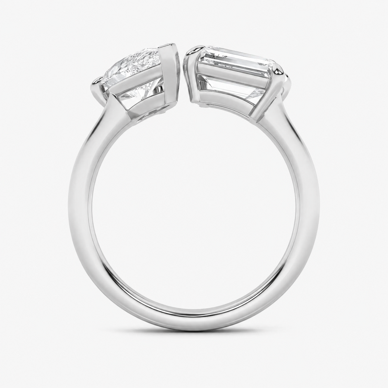 3.00 CT Emerald Cut And Pear CutLab Grown Diamond Toi et Moi Ring