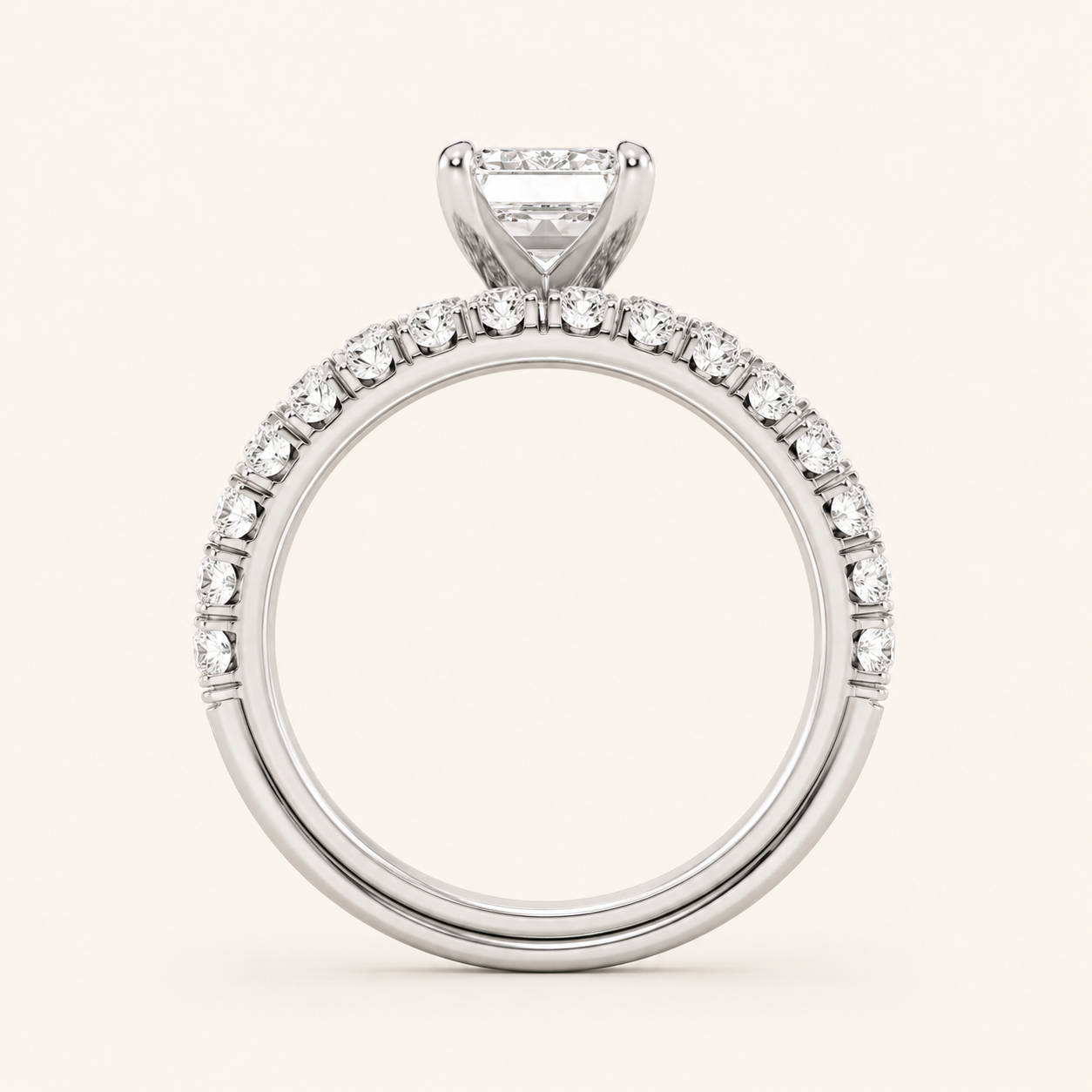 2CT Radiant Cut Lab Grown Diamond Classic Accented Bridal Set