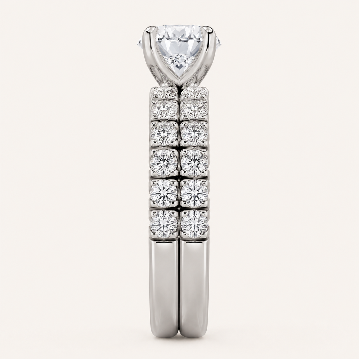 2CT Round Cut Lab Grown Diamond Classic Accented Bridal Set