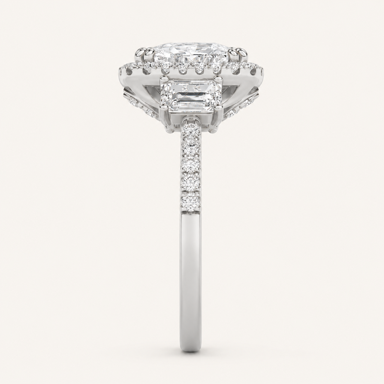 3CT Elongated Cushion Cut Lab Grown Diamond Accented Halo Ring