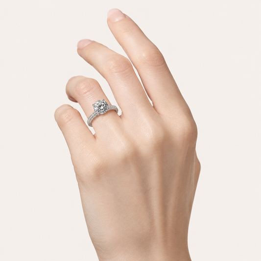 1.50 CT Round Cut Lab Grown Diamond Three Row Micro Pave Side Stone Ring