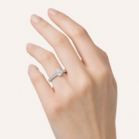 1.50 CT Pear Cut Lab Grown Diamond Three Row Micro Pave Side Stone Ring