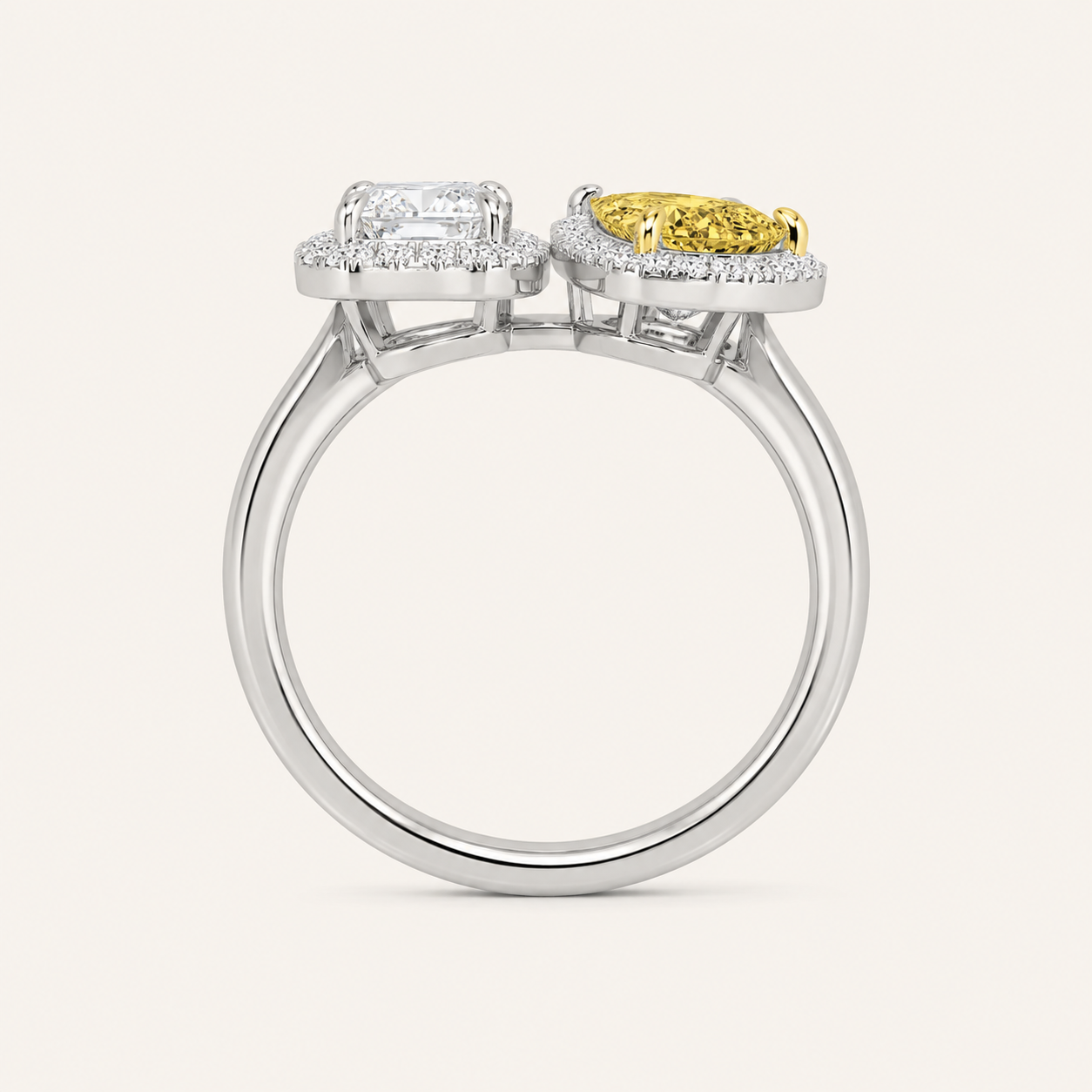 3.00 CT Radiant And Pear Cut Lab Grown Diamond Toi et Moi Ring