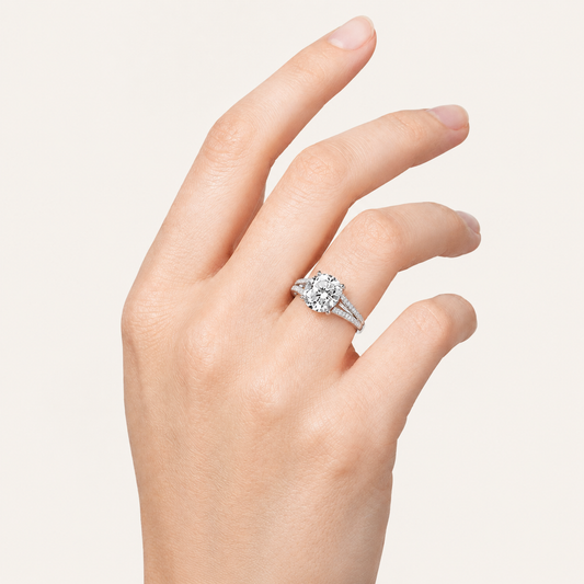 2CT Round Cut Lab Grown Diamond Split Shank Accented Engagement Ring